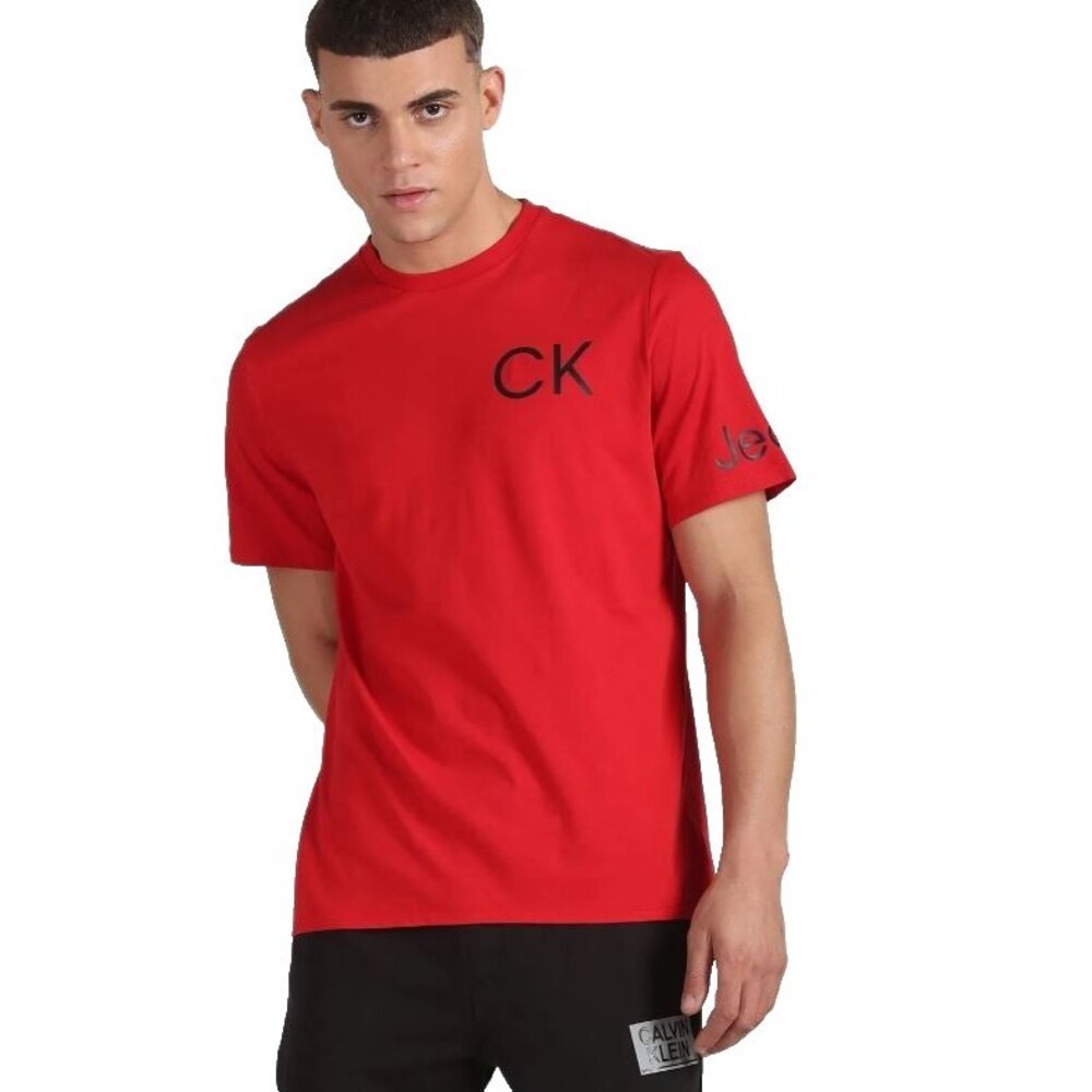 Calvin Klein Brand Print Essential Cotton T‑Shirt Red Men’s Medium Pre‑Owned